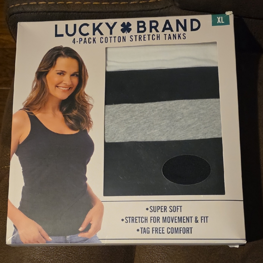 Lucky Brand Black, White, Gray Cotton Tanks 4-Pack